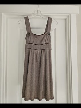 Candie's Brown Herringbone Midi Dress with Button Straps